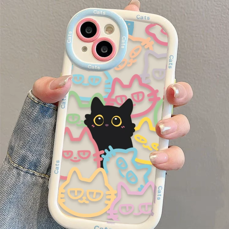 彩色猫咪线条适用苹果15华为/vivo/oppo小米iPhone14promax手机壳
