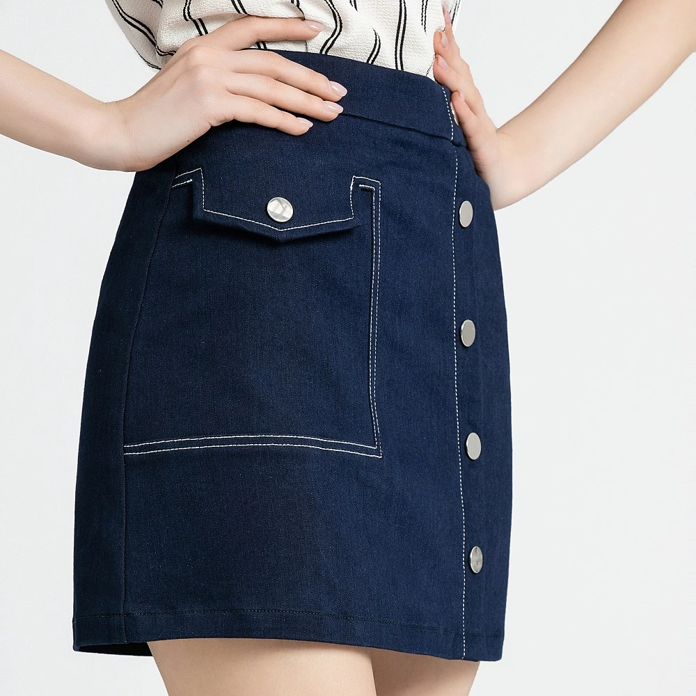 新款高腰修身显瘦不规则复古牛仔半身弹力短裙女