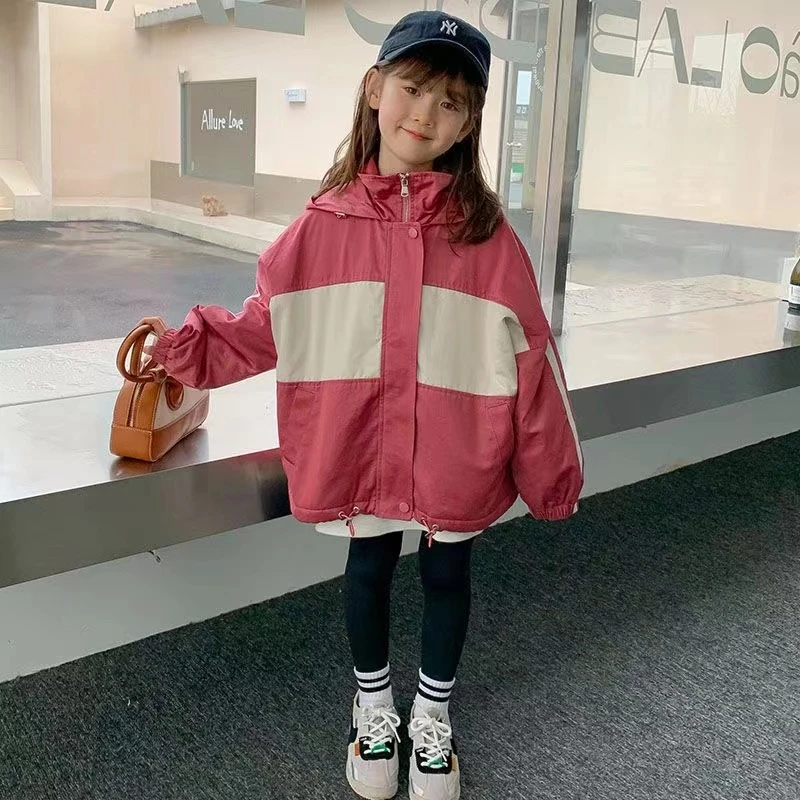 女童外套冲锋衣秋装2023新款儿童春秋款洋气运动连帽上衣女孩风衣