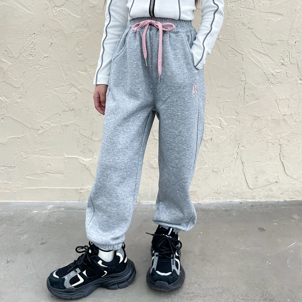 冬季新款女大童加绒百搭长裤洋气宽松舒适百搭卫裤zb3710简约童品