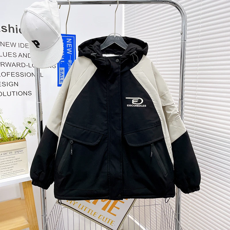 冬季新款女童连帽棉服潮流宽松儿童时尚外套中大童zb3874简约童品