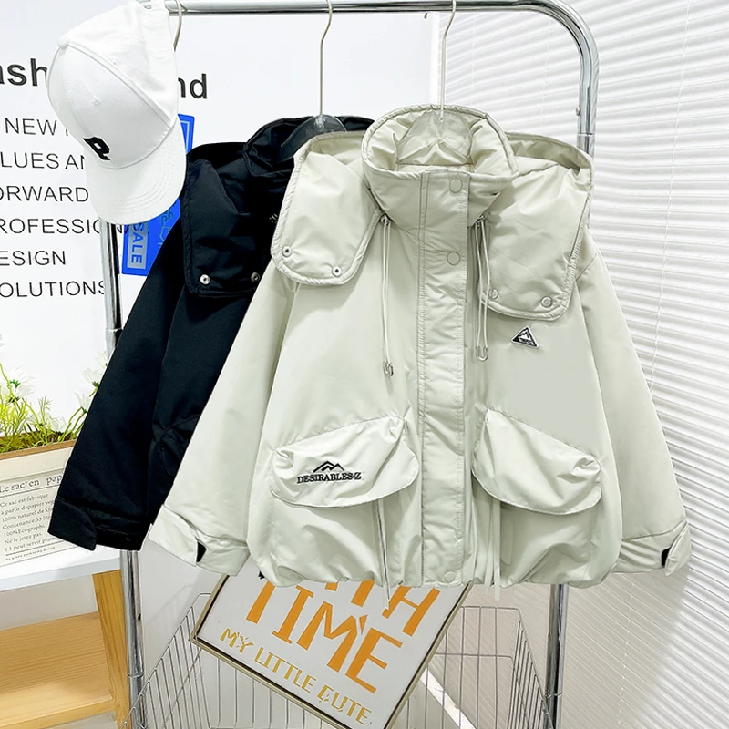 冬季新款女童冲锋衣夹棉外套休闲宽松洋气潮童外套zb3851简约童品