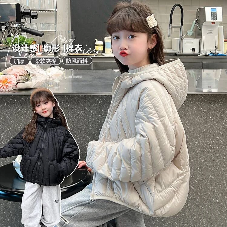 冬季新款女童连帽棉服潮流宽松儿童时尚外套中大童zb3966简约童品