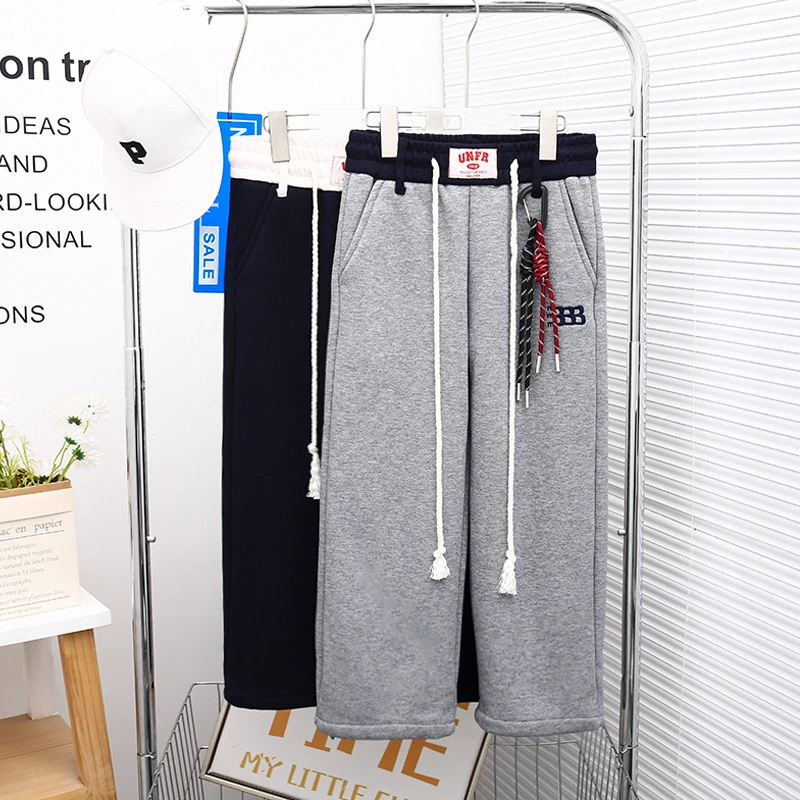 冬季新款女大童加绒裤子洋气宽松舒适女孩百搭卫裤zb3822简约童品