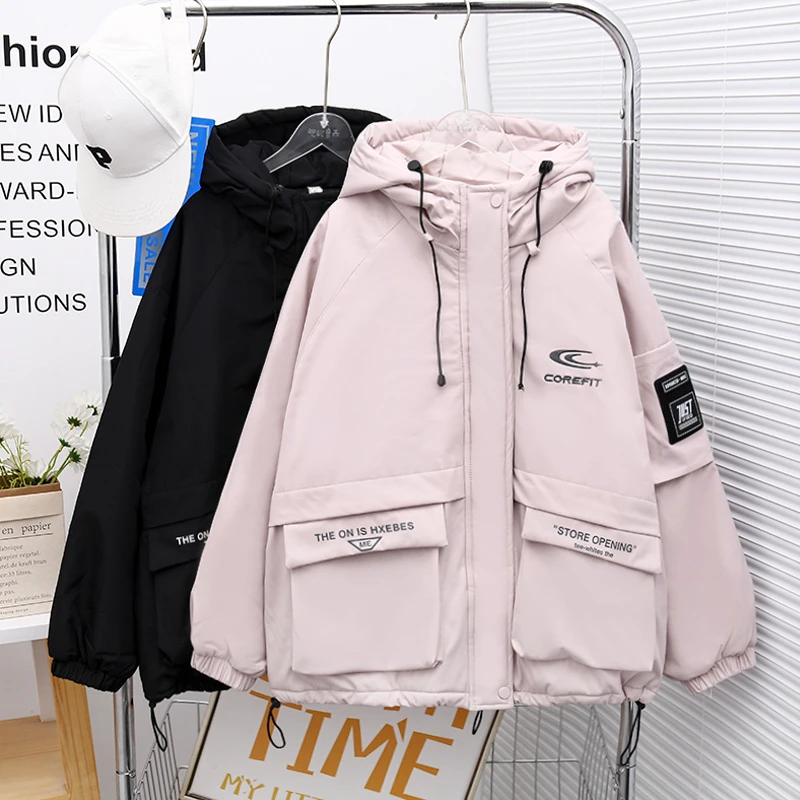 冬季新款女童连帽棉服潮流宽松儿童时尚外套中大童zb3854简约童品