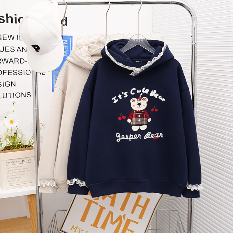 冬季新款加绒帽衫女大童中大童连帽上衣休闲宽松潮zb3798简约童品