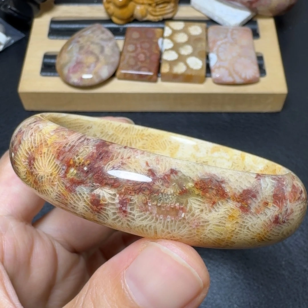 硅化珊瑚（珊瑚玉）热烈和安静，1镯2戴 61未镶嵌