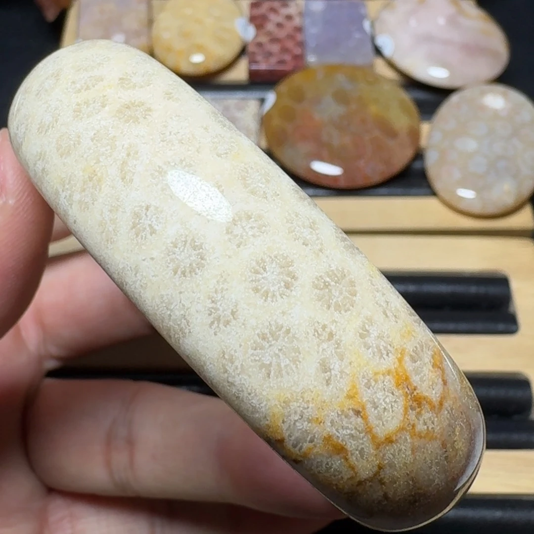 硅化珊瑚（珊瑚玉）纯天然色有机玉石未镶嵌57.5圈口