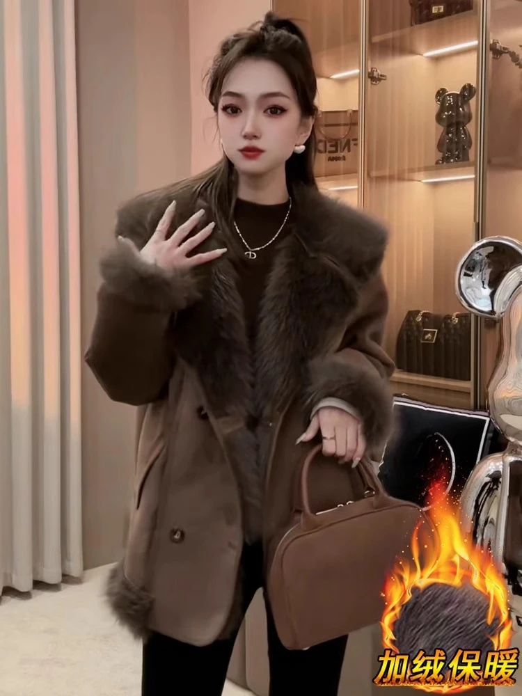 2024新款冬季加厚加绒高级感秋冬毛毛大衣皮毛一体羊羔毛绒外套女