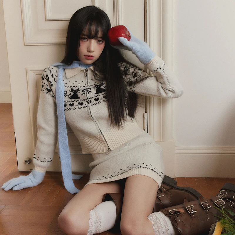 Fragile Heart【直播专属】·费尔岛毛衣套装针织开衫短裙