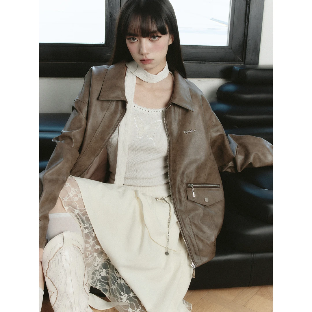 Fragile Heart易碎商店·酷女孩腔调 机车皮衣夹克美式复古外套