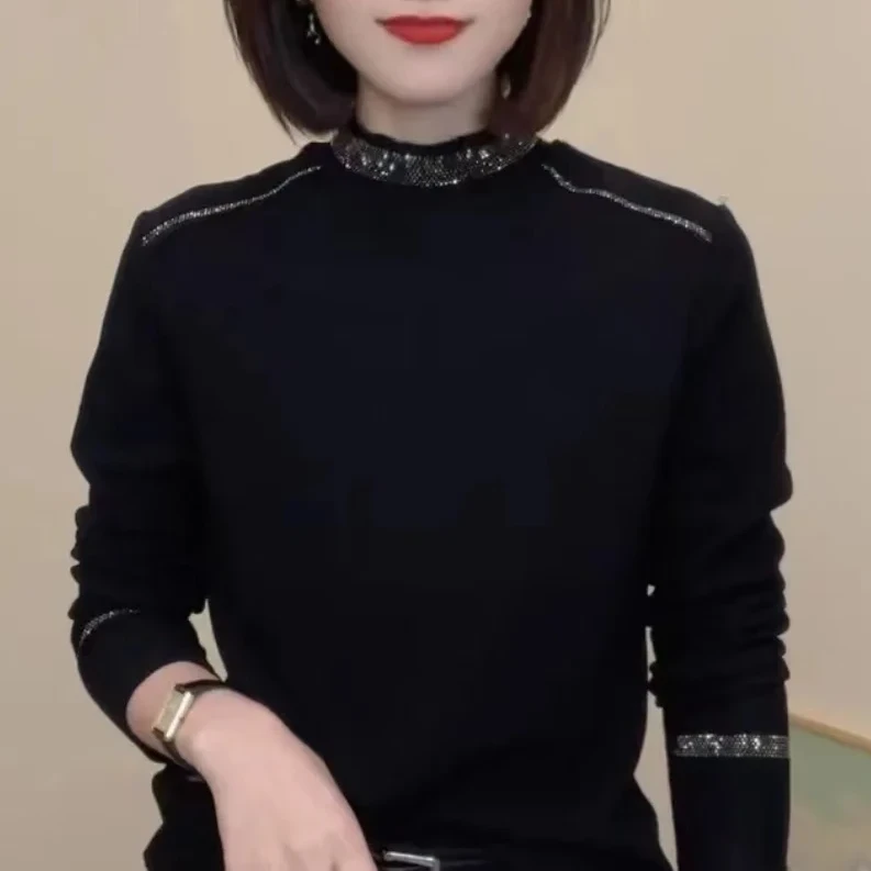 【正品】2024秋冬新款加绒时尚洋气小衫遮肉显瘦时尚百搭保暖上衣