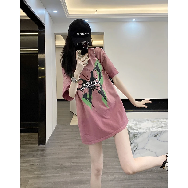 复古短袖女t恤加宽加大品质炸街高级感小众女装上衣洋气衣服女