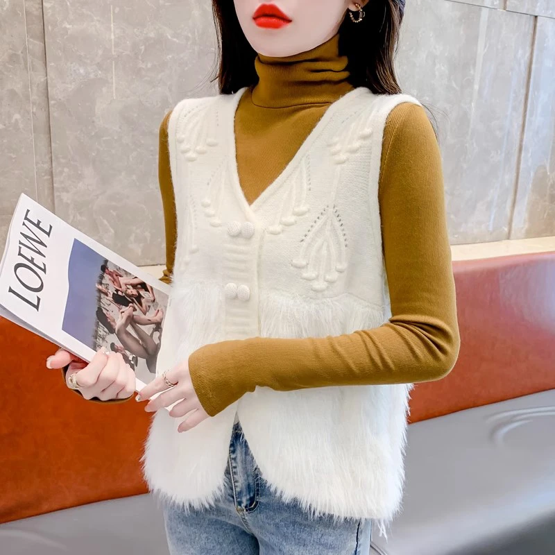 秋季拼接针织马甲背心女时尚洋气时髦气质v领无袖开衫外套上衣潮