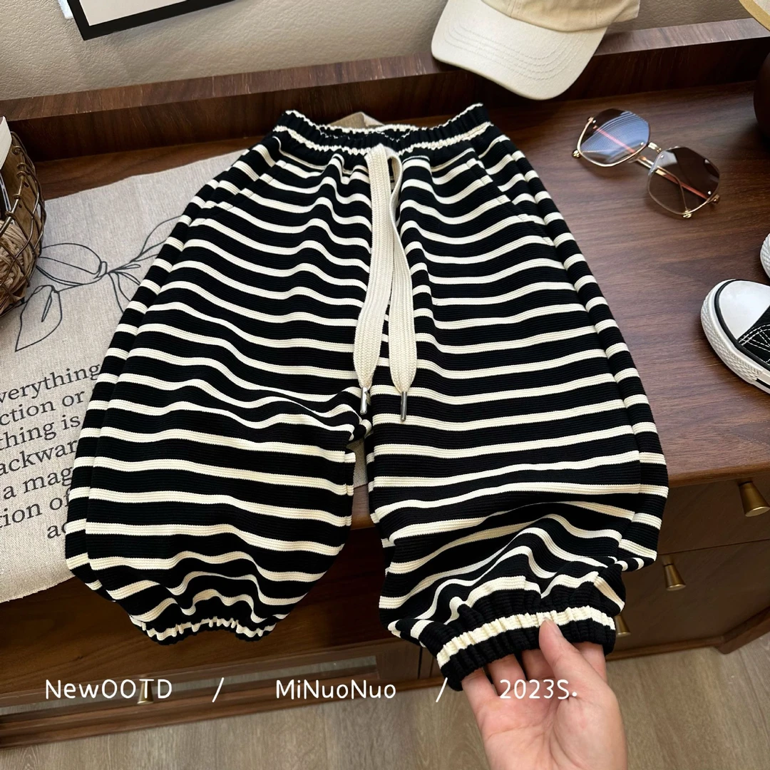 儿童裤子2025春季新款儿童条纹卫裤女宝宝休闲宽松卫裤男童运动裤