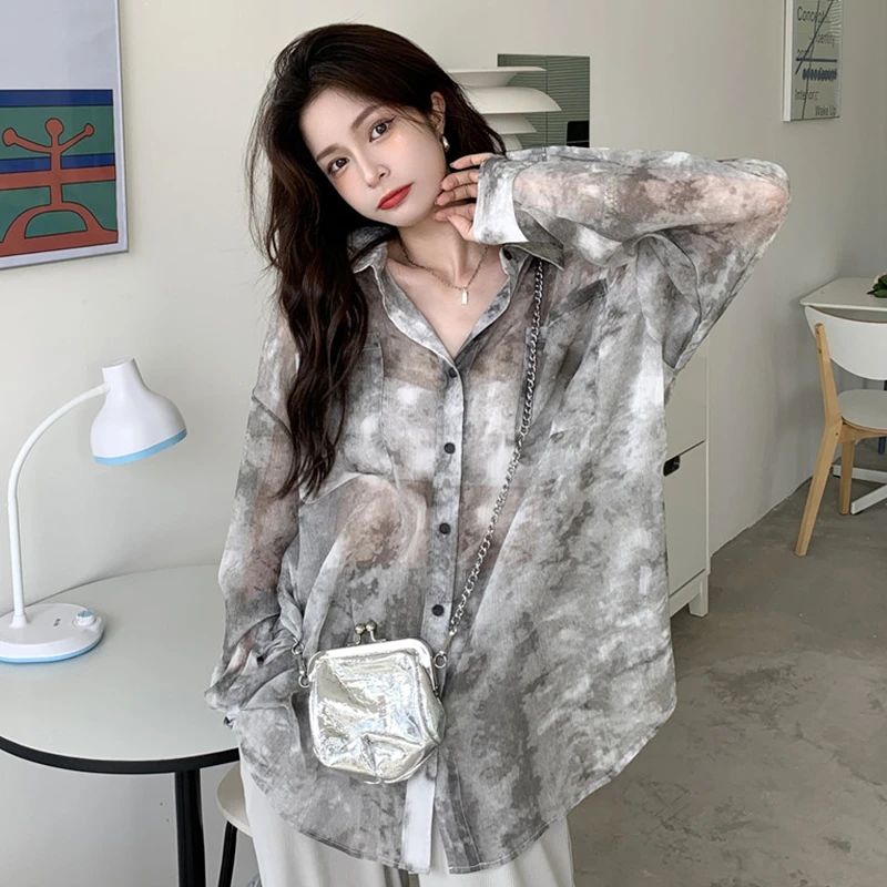 扎染港风衬衫女春夏2025新款大码胖mm设计感防晒外套宽松长袖上衣