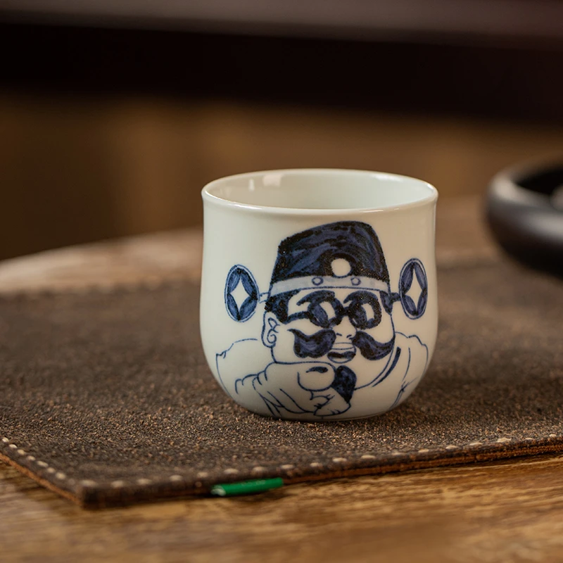 福利款釉下手绘青花财神杯功夫茶具茶杯
