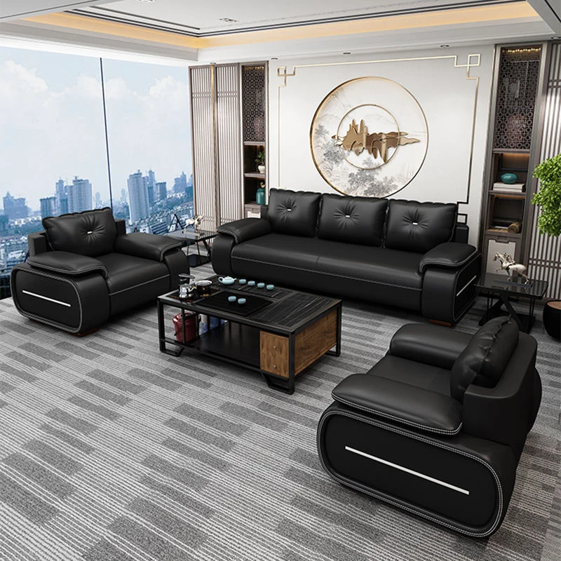办公沙发简约三人位现代洽谈商务会客接待皮艺办公室沙发茶几套装