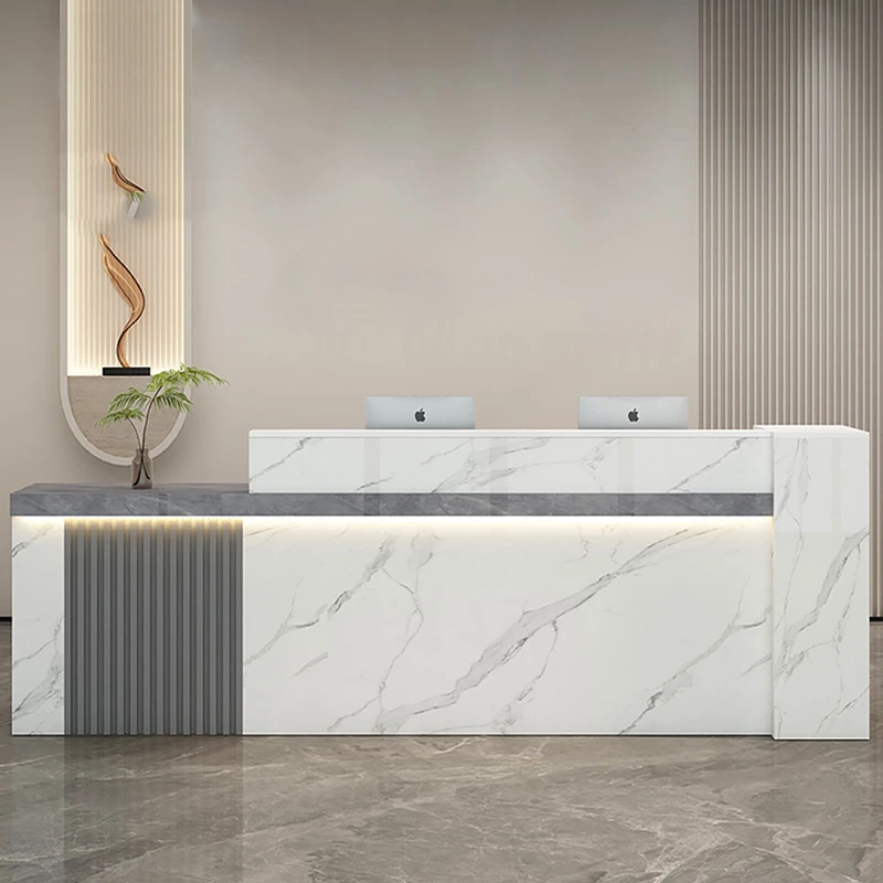 吧台前台接待台轻奢高级感公司培训机构工作台包安装美容院收银台