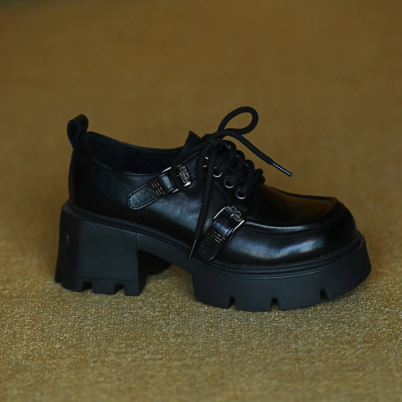 TOUCH MISS 法式轻奢款 系带乐福鞋女小皮鞋2024秋季新款单鞋女鞋