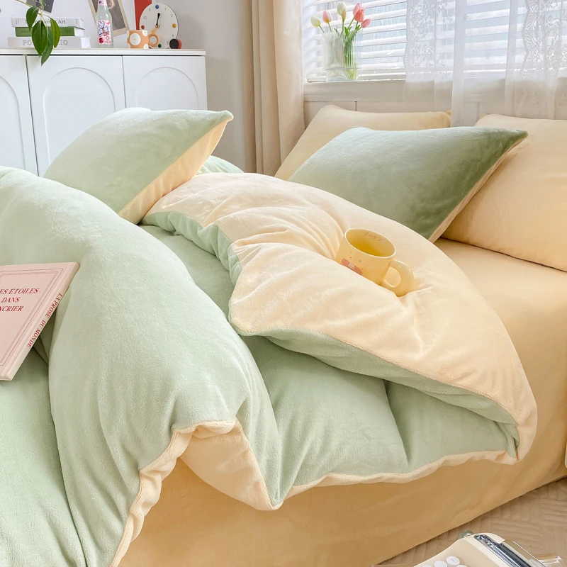 秋冬季双面绒牛奶绒四件套珊瑚绒保暖床单被套单件学生宿舍三件套