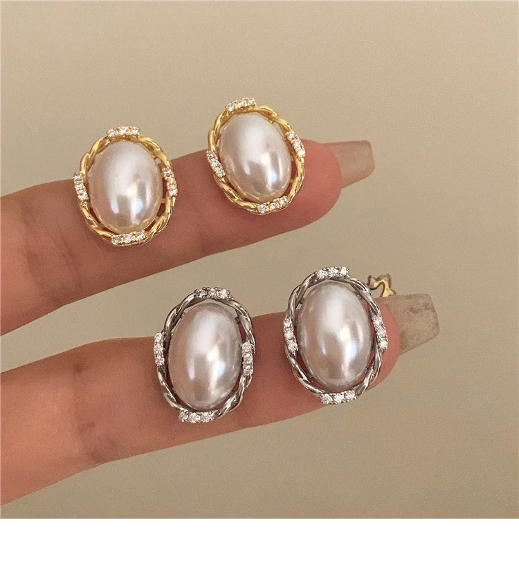 非金属仿珍珠耳饰 精致法式复古通勤高级椭圆珠仙气质小众百搭韩