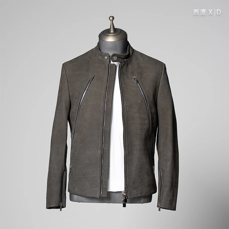 2024新款时尚高级质感定制短款男士立领真皮牛皮机车秋冬气质夹克