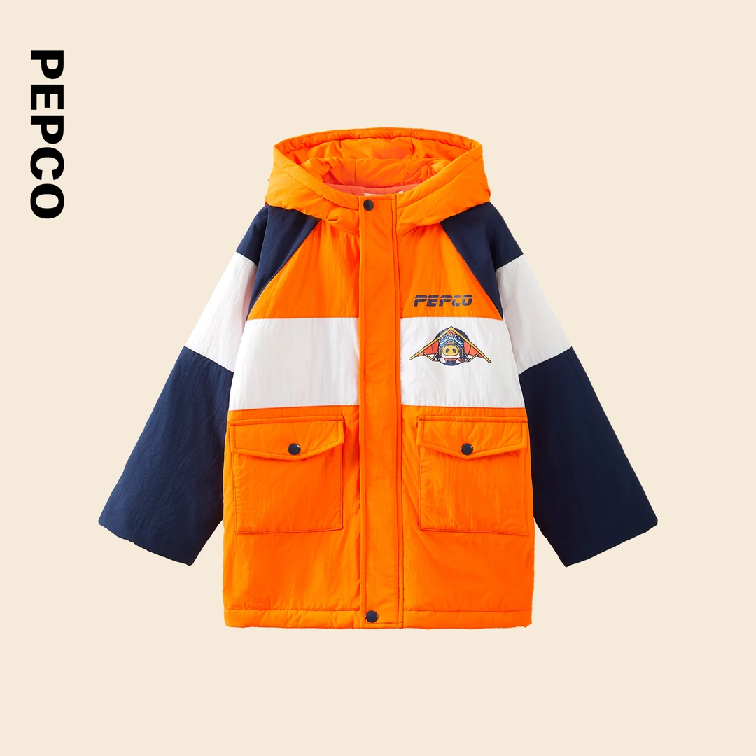 小猪班纳童装冬装新款儿童带帽上衣小童男童撞色棉服752347010