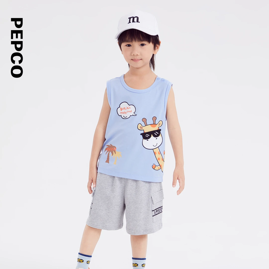 小猪班纳童装夏装新款儿童圆领无袖上衣小童男童背心752429010