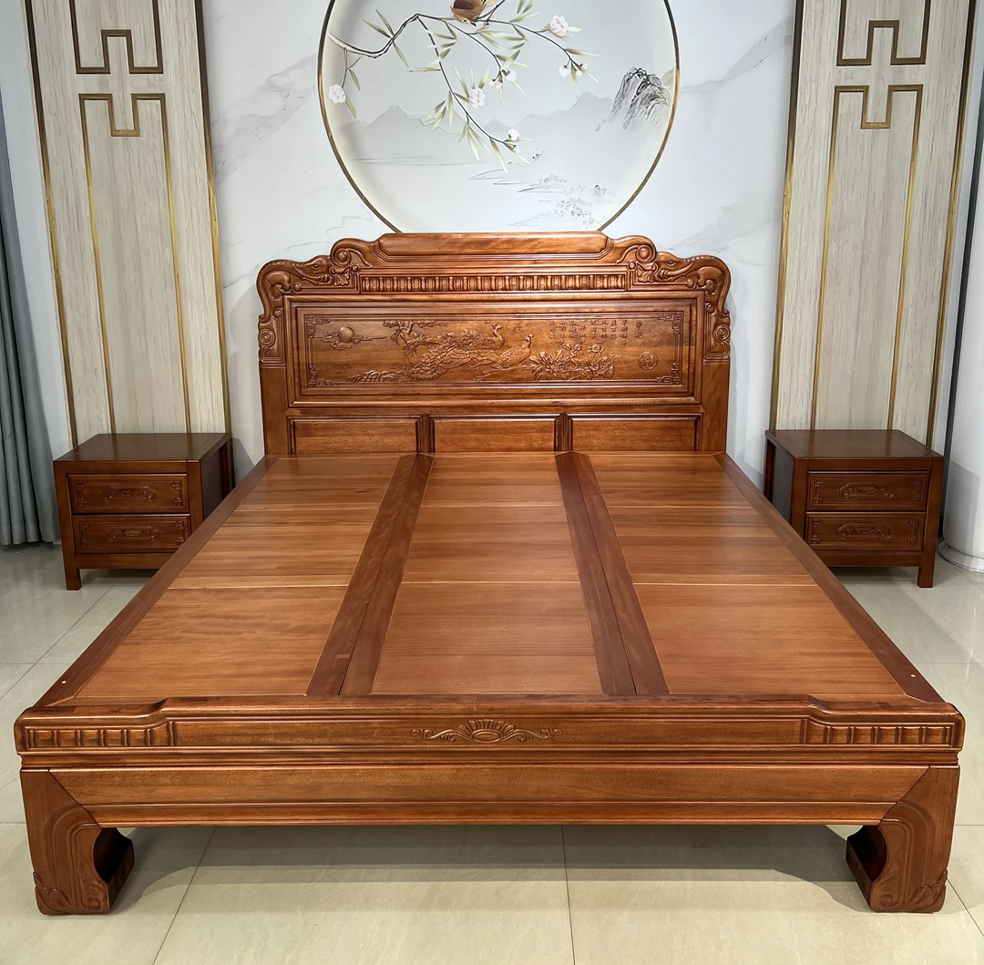 【木仙居】实木床全榫卯工艺1.8米主卧婚床古典老虎脚雕花实木床1.5