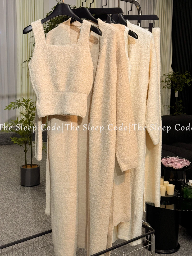 【都市暮光·三件套】 高密半边绒冬季新款宽松家居服套装加长袍