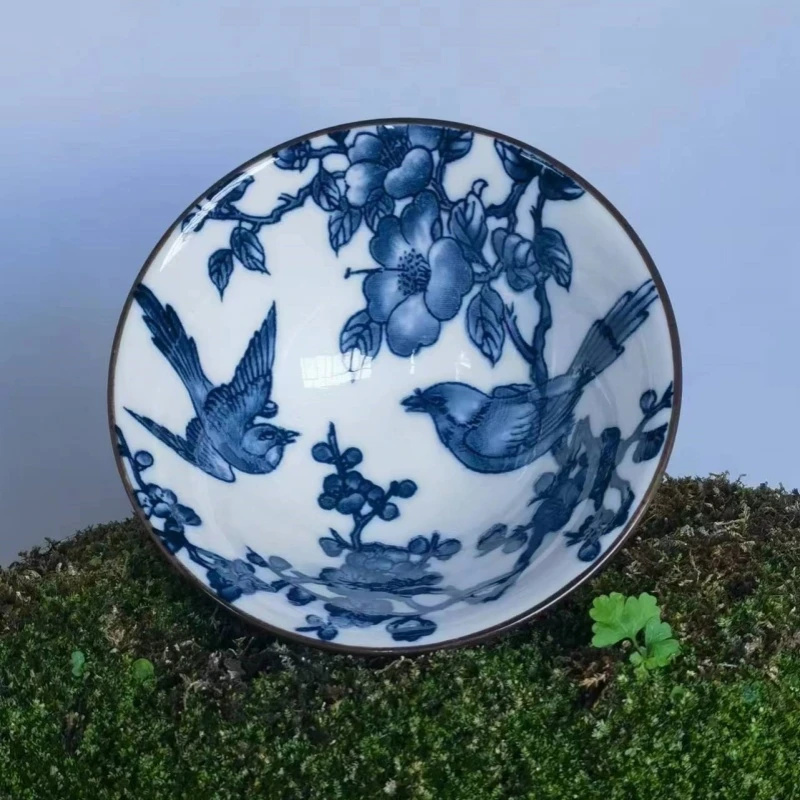 青花斗笠杯陶瓷手工釉下彩主人杯普洱杯釉里红个人杯复古青花瓷