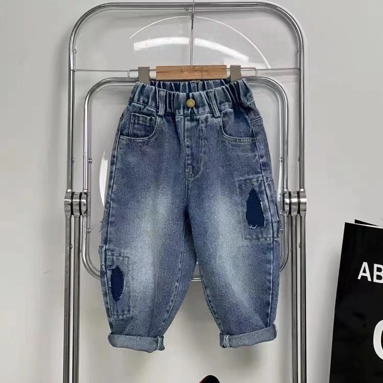 儿童牛仔裤春秋款2023新款儿童时髦长裤帅气炸街春装韩系潮牌裤子