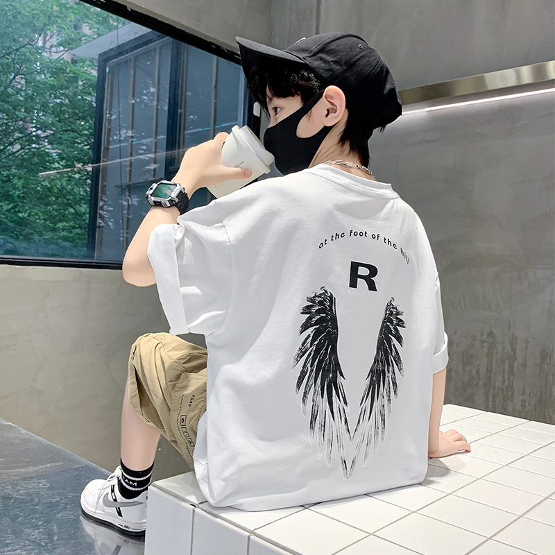 男童夏季白色短袖t恤夏装大童夏款上衣服半袖炸街潮牌儿童装夏款