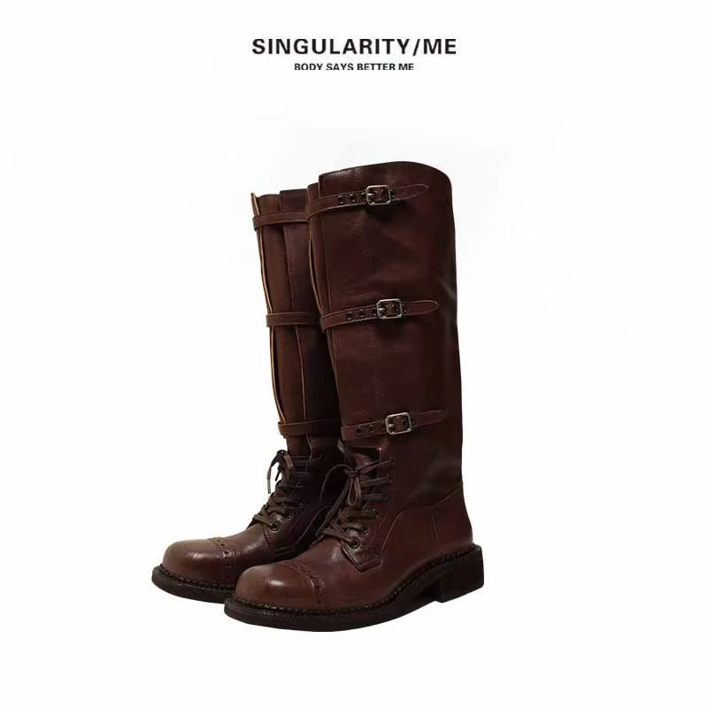 Singularity Me 8S 7119-2 擦色牛皮做旧复古马丁靴高筒靴子