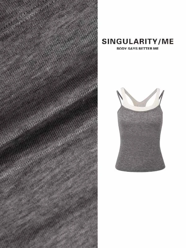 Singularity Me 8S 7060 白灰拼色假两件设计感弹力吊带背心