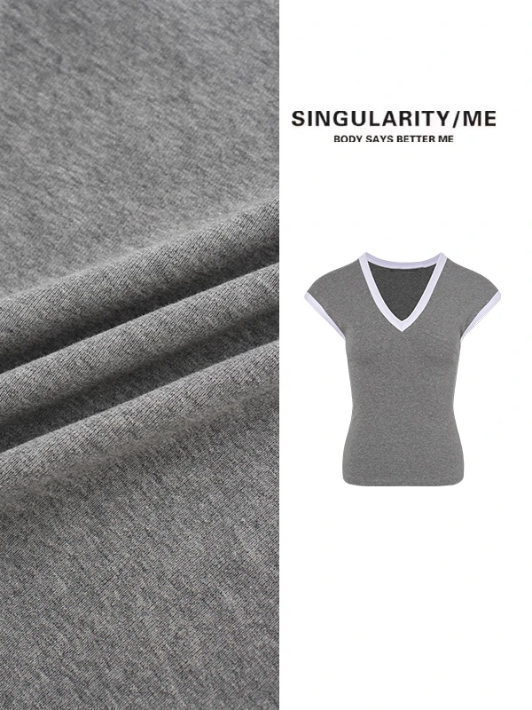 Singularity Me 6S 6772 简约V领显瘦飞袖撞色T恤