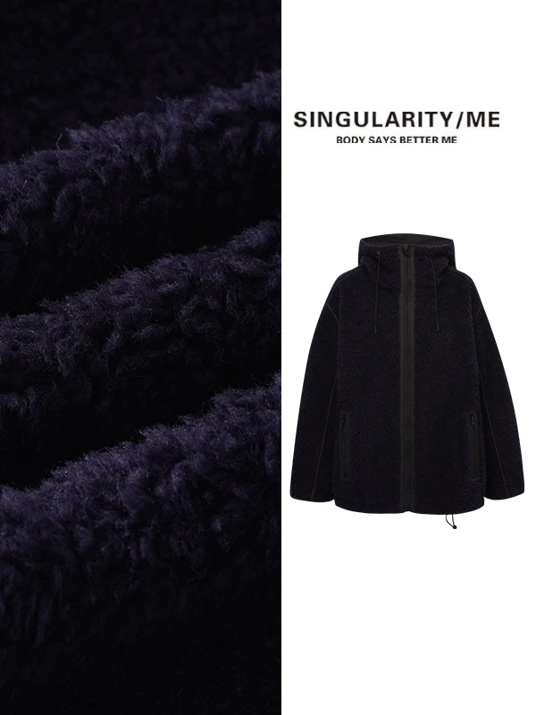 Singularity Me 12S 2159 颗粒羊毛拉链连帽休闲运动宽松外套