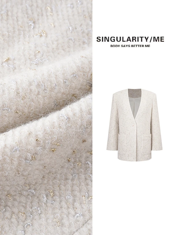 Singularity Me 11S 1041【杏银彩宝】银丝粗花呢小千金小香风外套