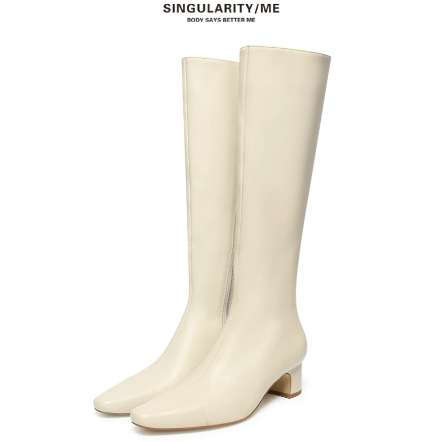 Singularity Me 8332 经典方头粗跟直筒高筒长靴