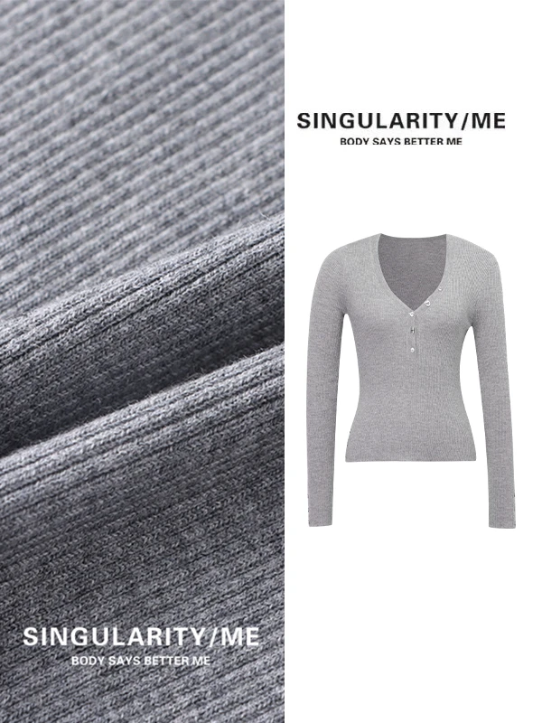 Singularity Me 11S 0167 深V领连排扣袖口纽扣设计感百搭针织衫