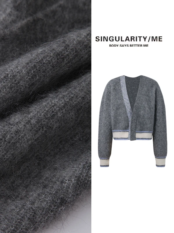 Singularity Me 8S 89230 撞色层次感宽松V领针织开衫