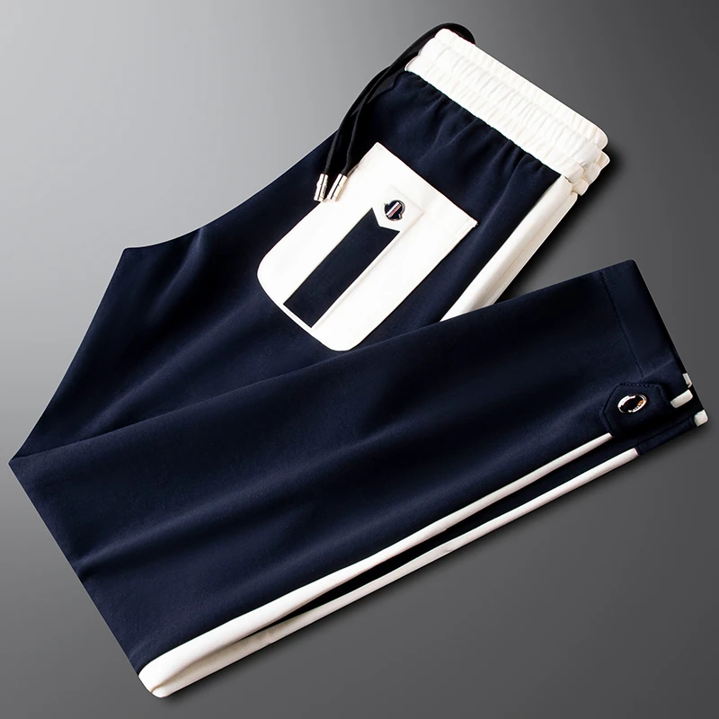 男士轻奢高端春秋休闲裤男款潮流修身直筒百搭撞色保暖运动裤卫裤