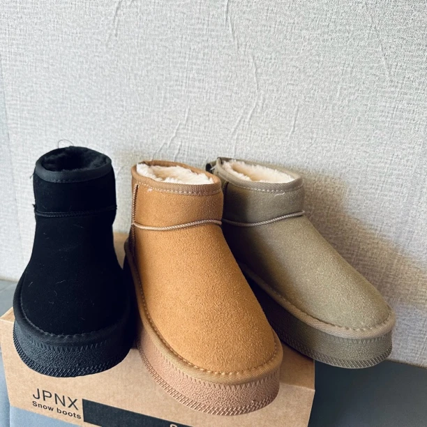 厚底雪地靴新款皮毛一体增高短筒加绒加厚棉鞋