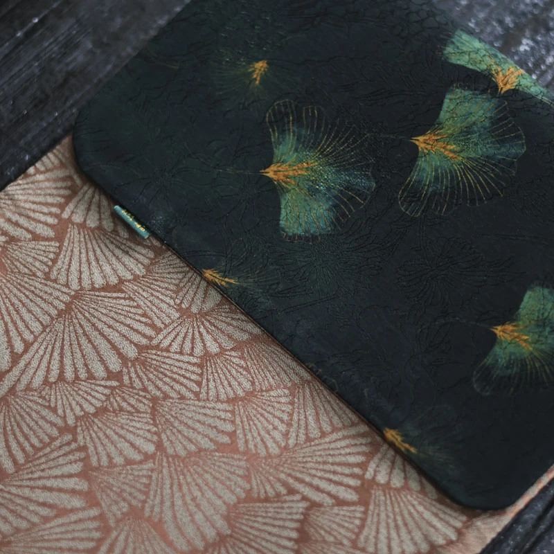 【陶珊居】  <银杏>墨绿色真丝香云纱茶席50*24（慢蓝S0489）