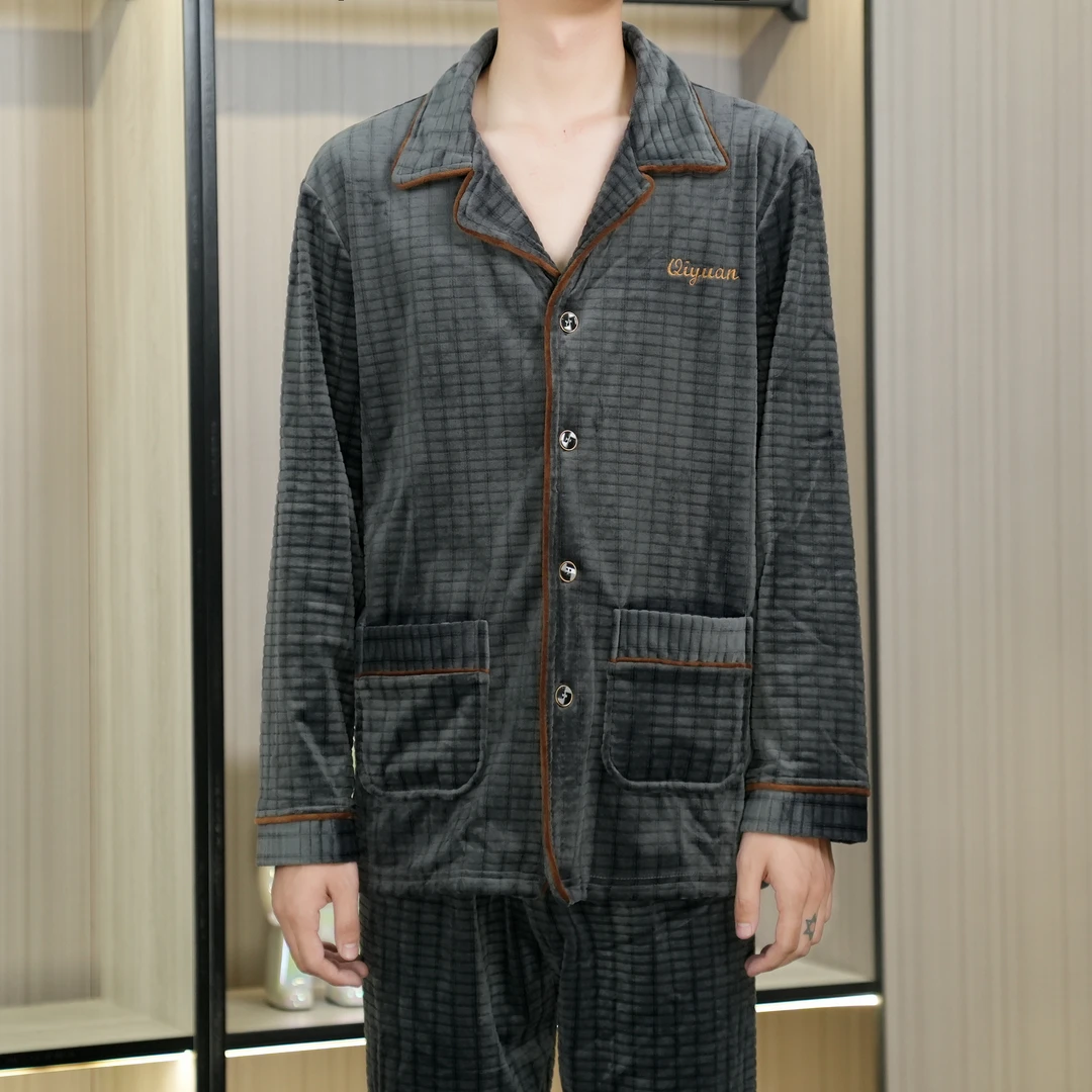 中老年拉风绒睡衣2024年气质双12立减大促新款大码保暖加厚加绒男