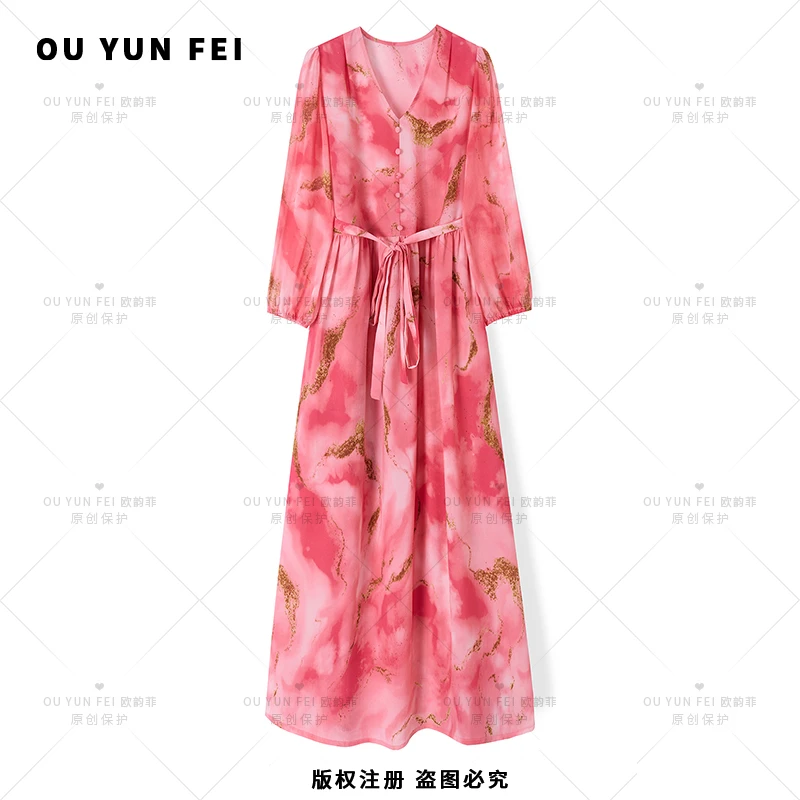 【樱川洛】高端女装连衣裙夏季气质精致减龄设计感法式收腰长裙3112