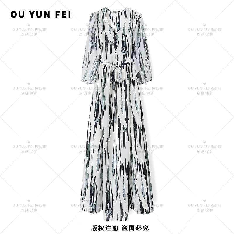 【水墨丹青】高级感连衣裙女早秋新款气质显瘦穿搭尚洋气长裙F1622
