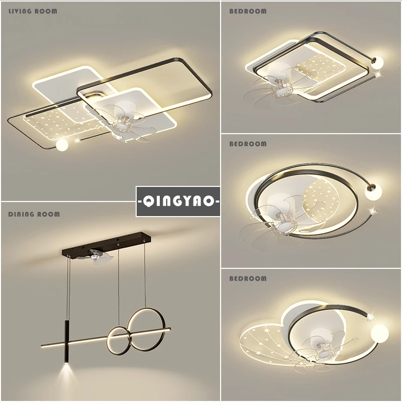 客厅风扇吸顶灯360度摇头智能静音电扇灯极简个性主卧吸顶灯