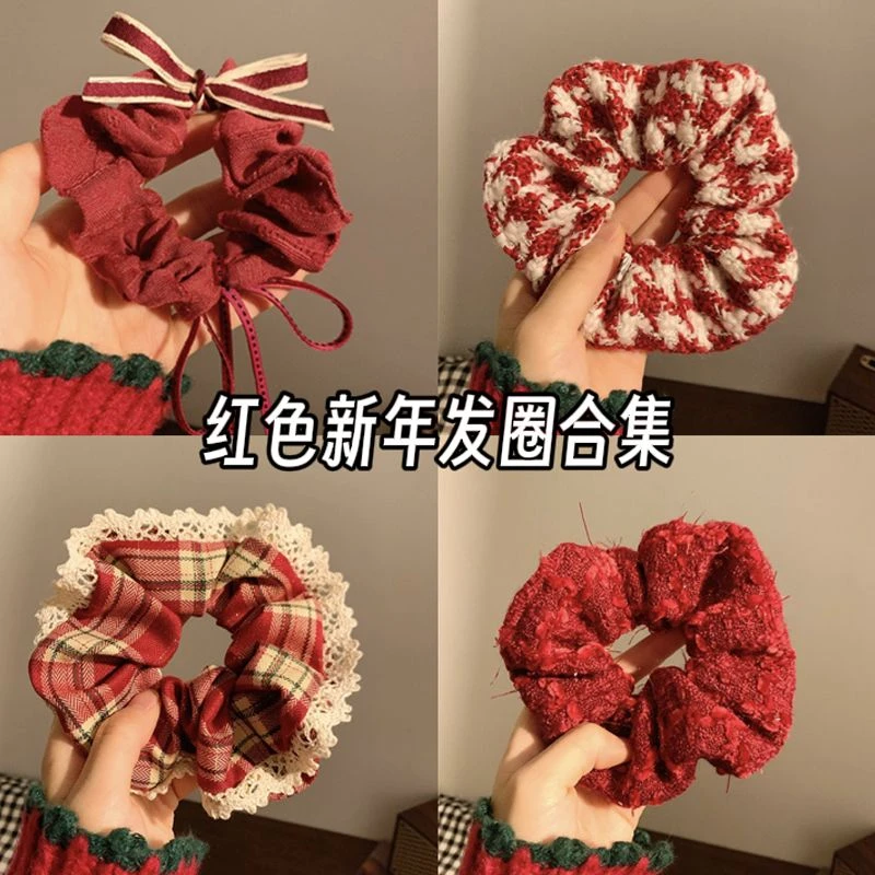 酒红色蝴蝶结丝带大肠发圈女高级感头绳发饰头饰圣诞新年韩系秋冬